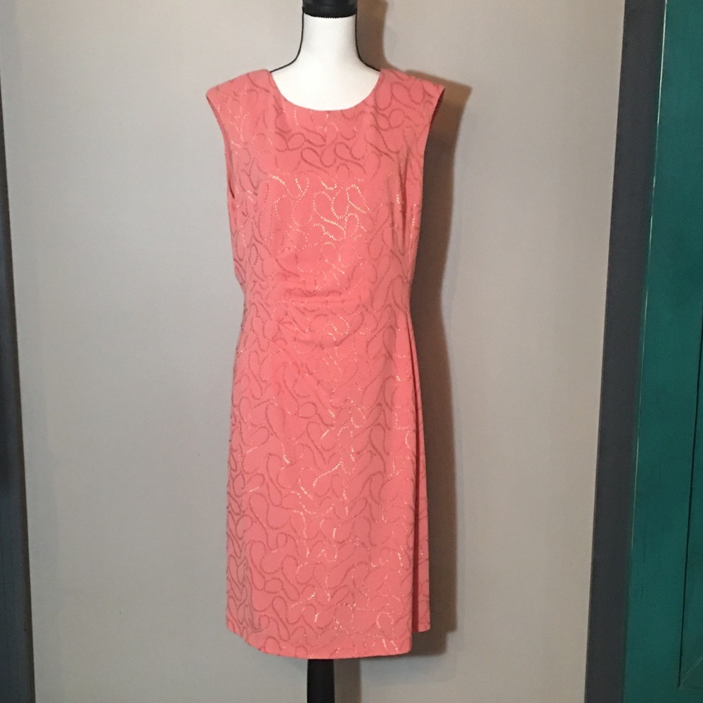 Ellen Tracy Soft Peach-Pink & Gold Dress. Size 16